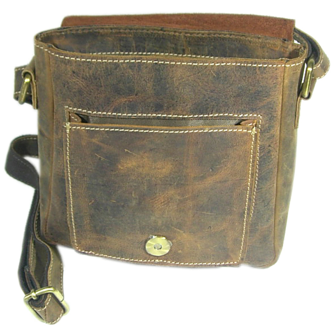 Brown leather crossbody bag on a white background